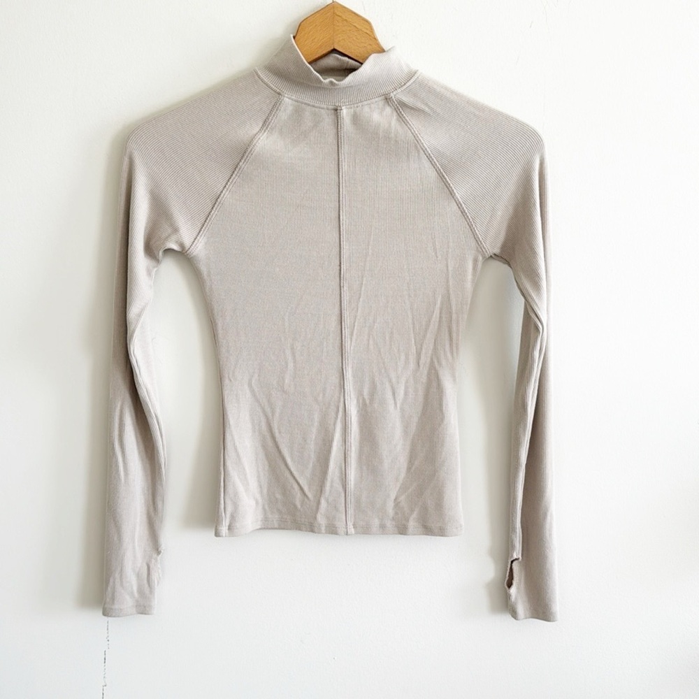 JOAH BROWN Tan/nude STITCH MOCK NECK LONG SLEEVE in Dune flex rib - Picture 3 of 8
